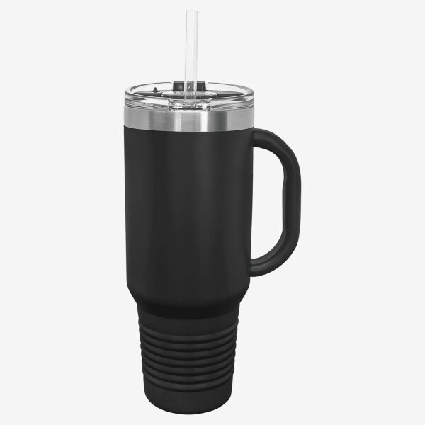 Polar Camel 40 oz. Black Travel Mug with Handle, Straw Included Thumbnail